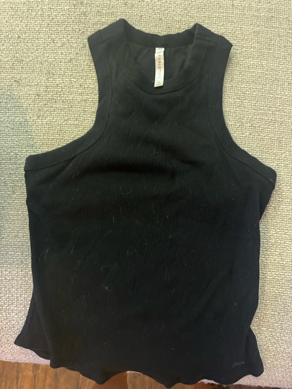 Fabletics Black Ribbed High-Neck Tank with built in bra